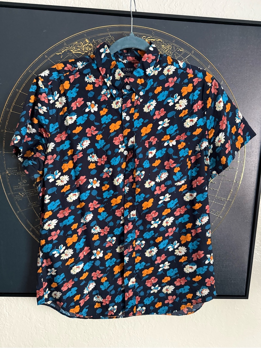 J. Crew Navy Floral Short-Sleeve Button-Down Shirt